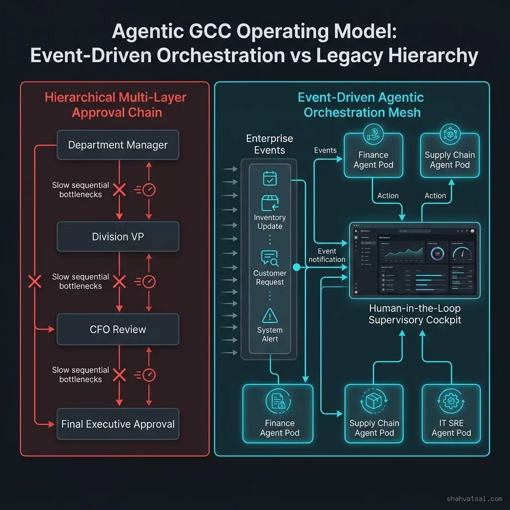 Agentic GCC Operating Model: Event-Driven Orchestration vs Legacy Hierarchy