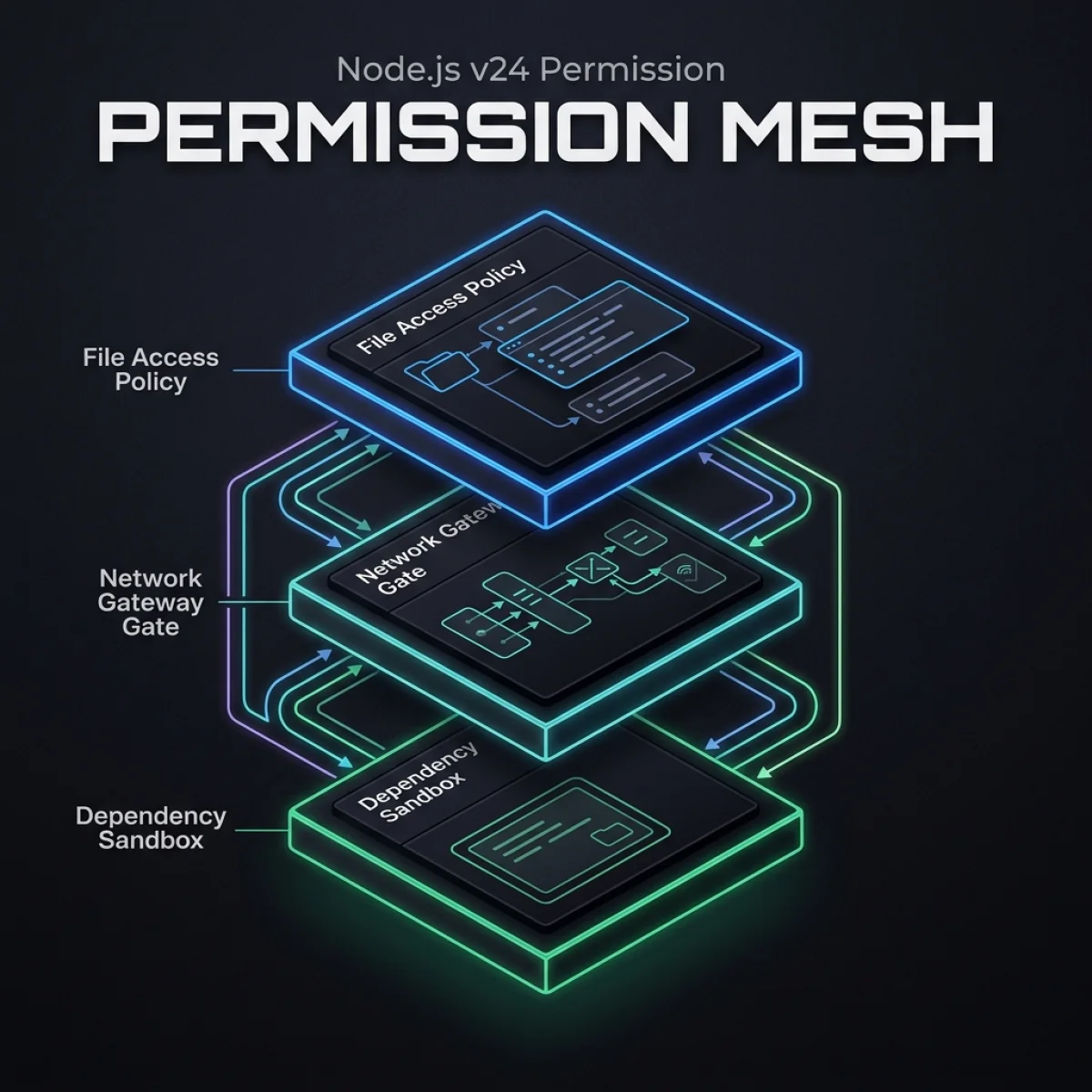 System Architecture Diagram — Node.js v24 Permission Mesh — Runtime Isolation Boundaries