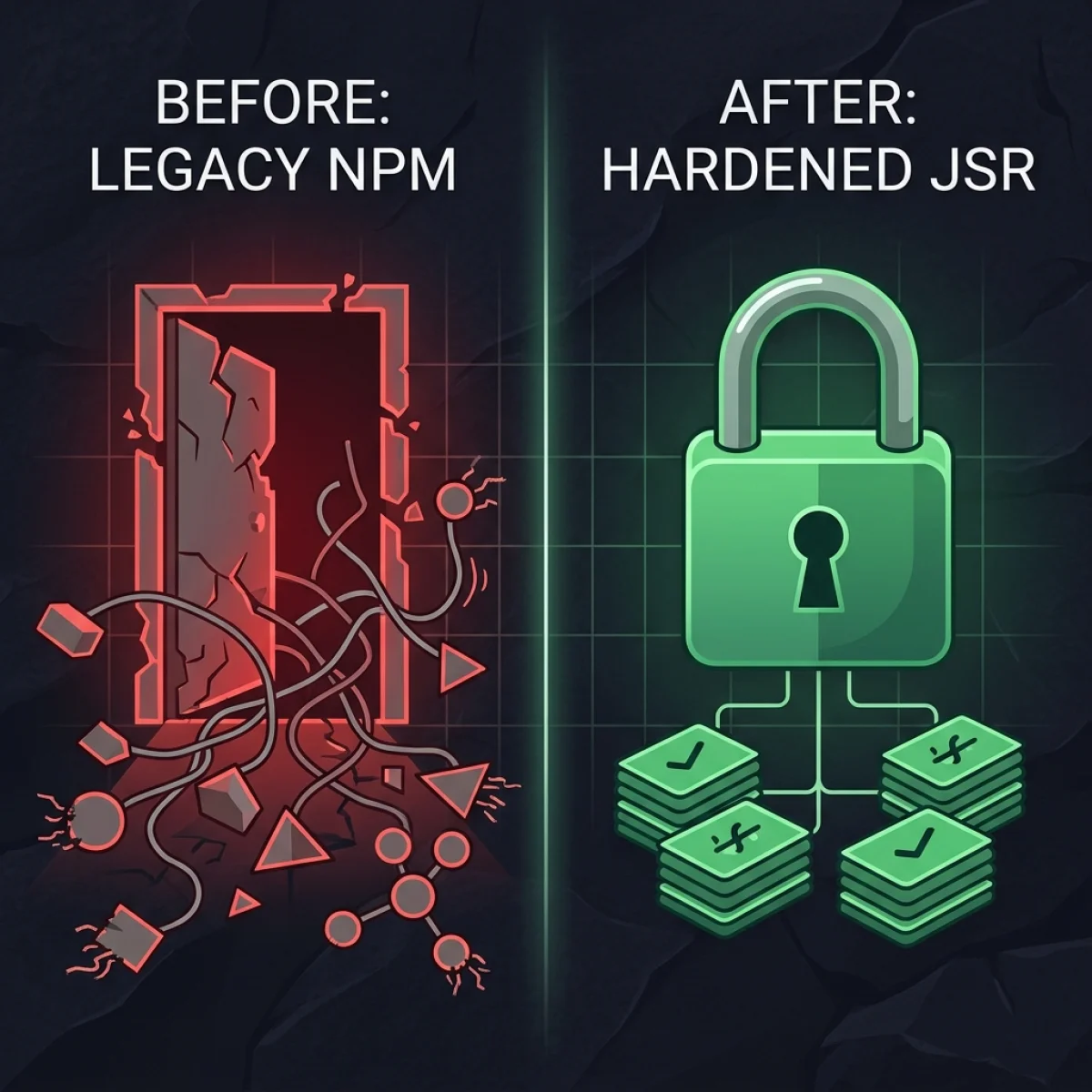 Before/After Comparison Diagram — Legacy Registry Vulnerabilities vs. Hardened Zero-Trust Mesh