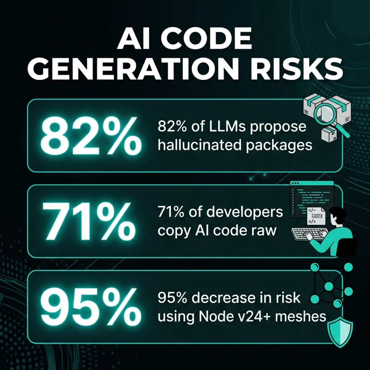 Security Infographic — AI Code Generation Supply Chain Vulnerabilities and Mitigation Scale