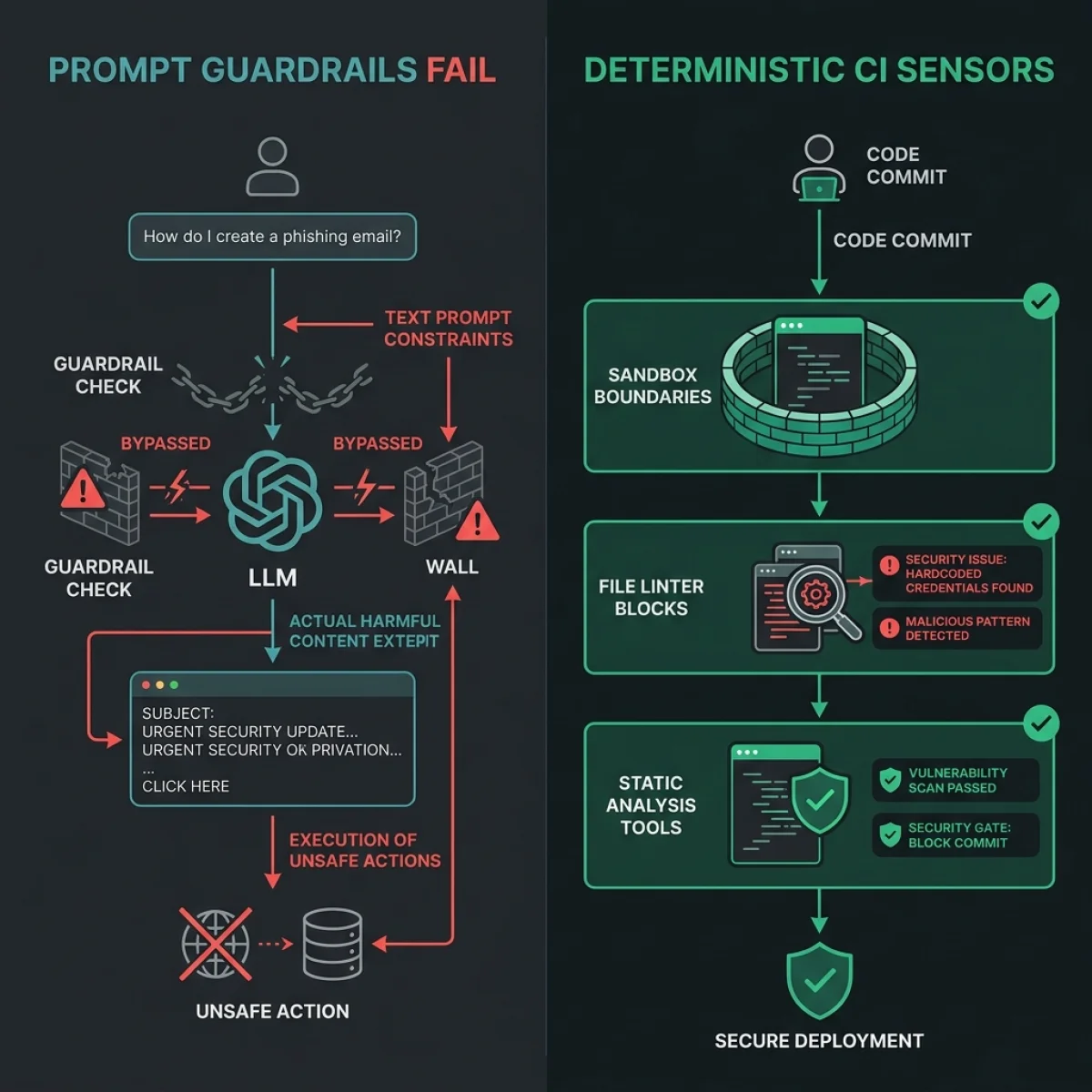 Prompt Guardrails vs Deterministic Sensors