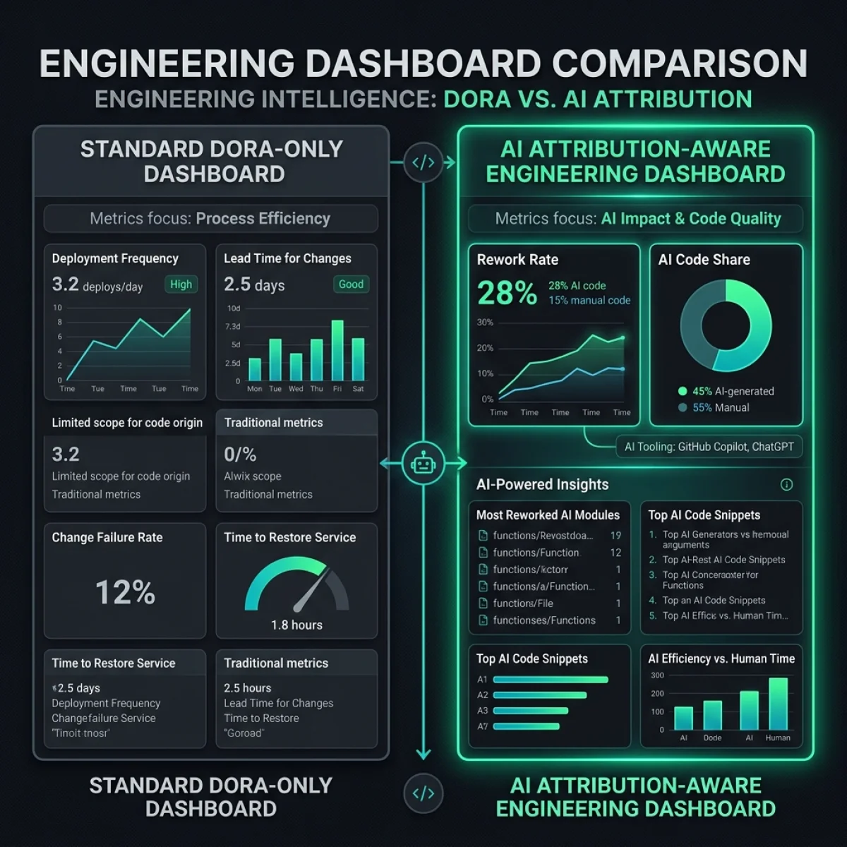 DORA vs AI Attribution Dashboard Comparison