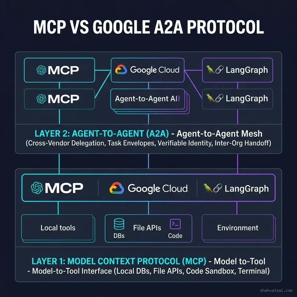 A2A vs MCP Layer Comparison Architecture Diagram