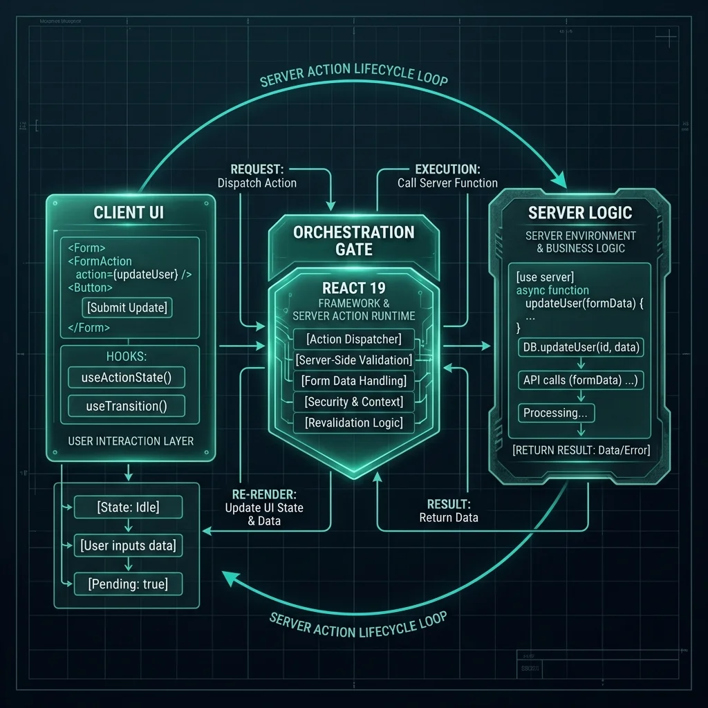 Server Action Lifecycle — Request -> Execution -> Response Flow — Technical Blueprint