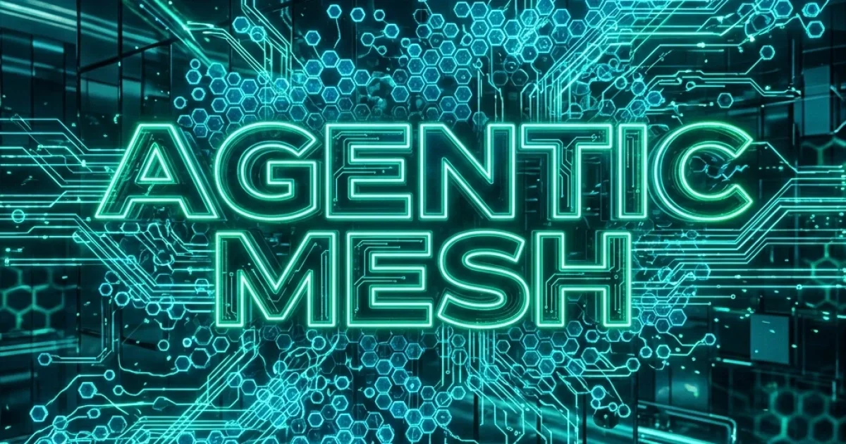 Cinematic Feature Banner — The Agentic Mesh — Hexagonal Network of Luminous Nodes