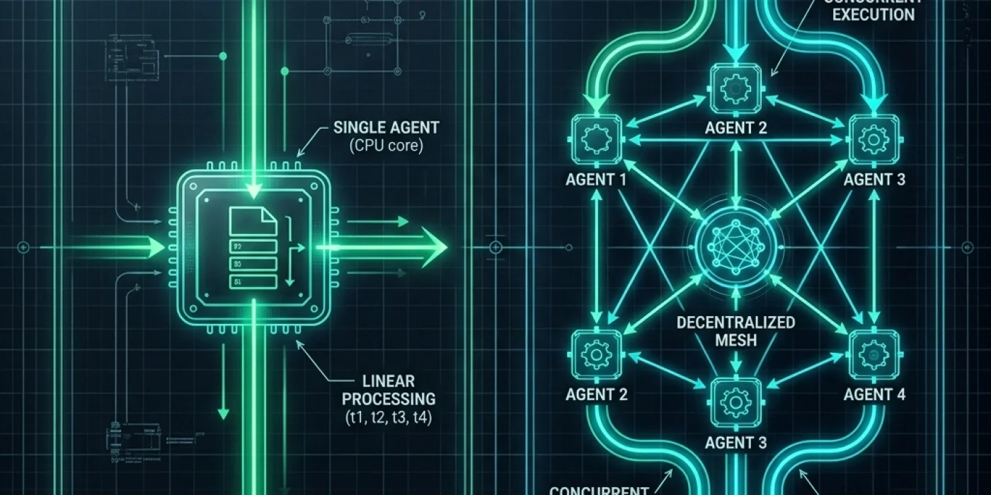 Diagram — Single-Agent vs. Decentralized Parallel Mesh execution routes