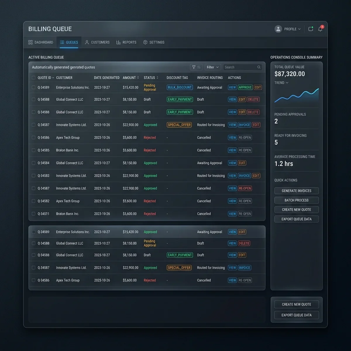 Billing Queue Screenshot