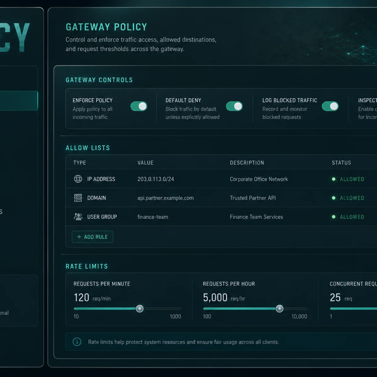 Gateway policy settings