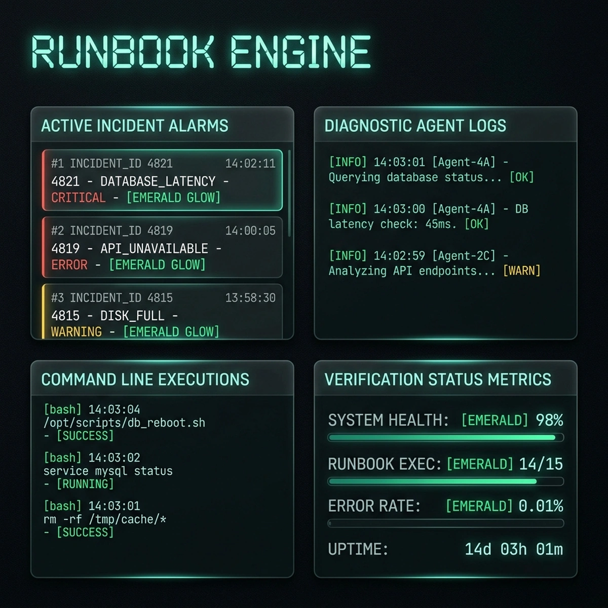 Realistic UI Screenshot — Automated Runbook Control Center