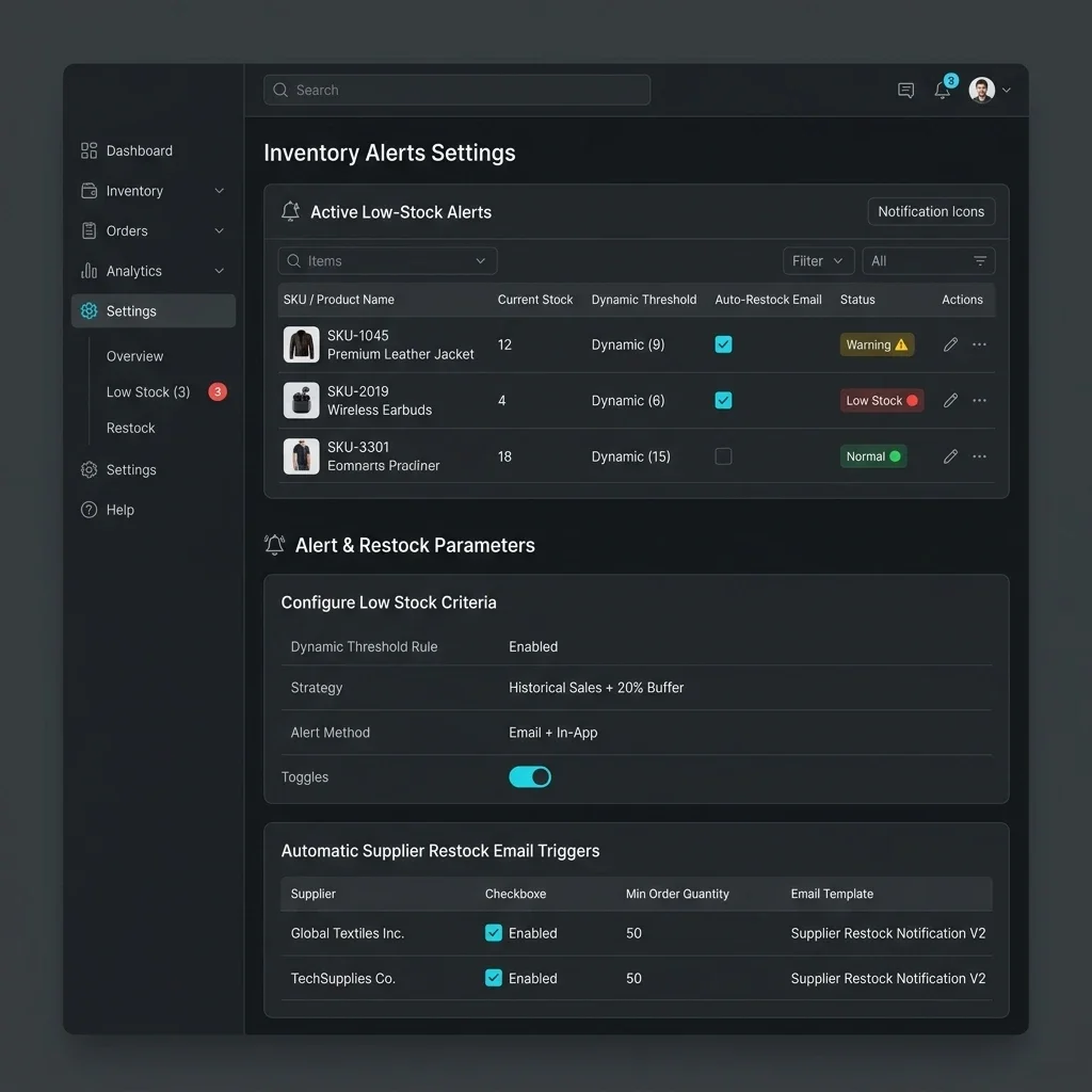 Low-Stock Alert Center Screenshot