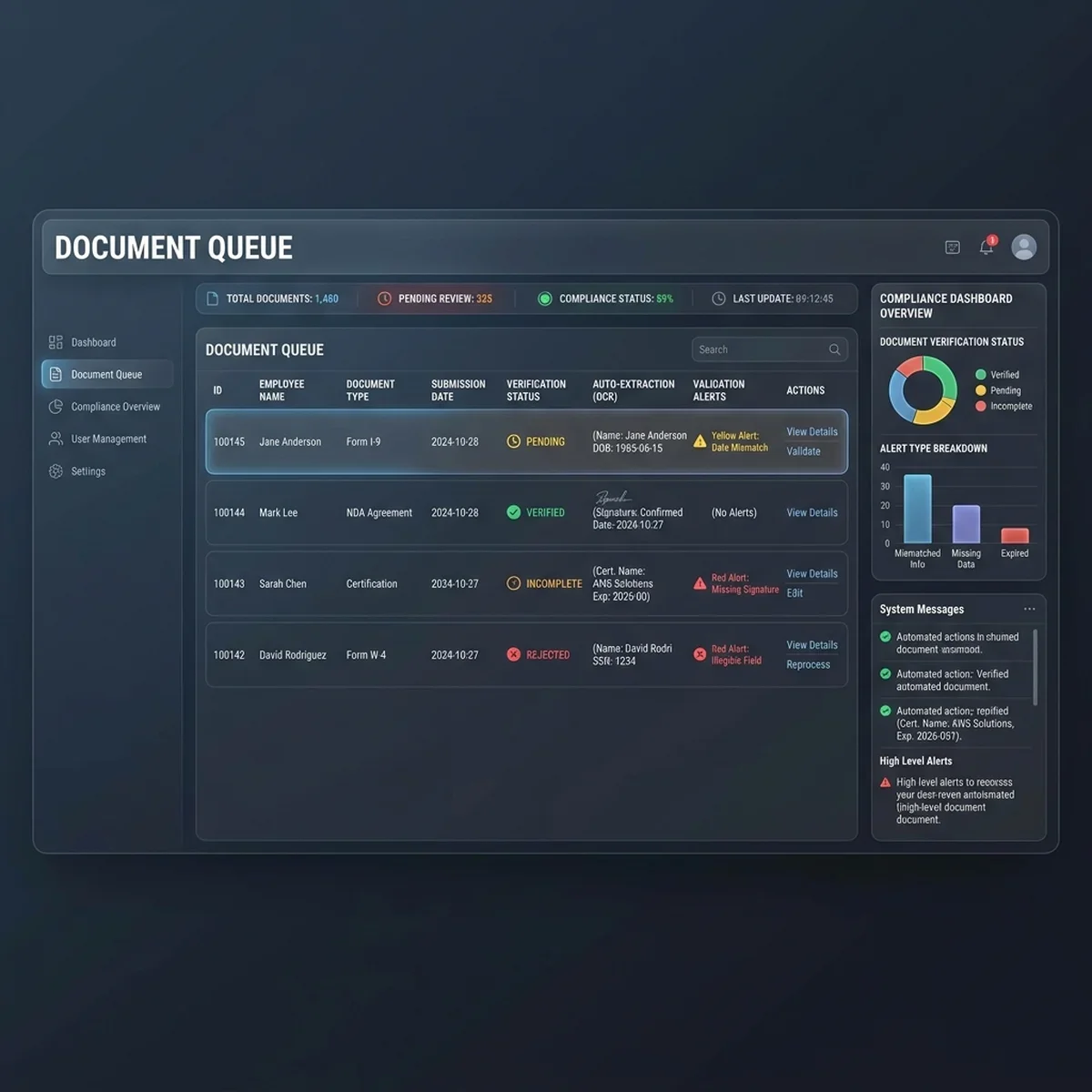 OCR-Verified Document Queue Screenshot